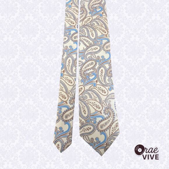 Steve Harvey Celebrity Edition Men’s Tie Cream & Blue Paisley - Picture 4 of 5